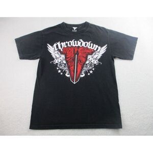VTG Throwdown T‎ Shirt Mens M Black Affliction Y2K Eagle Wings Logo MMA Biker
